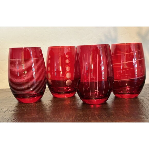 Mikasa Cheers Ruby Stemless Etched Wine Glasses 15.75 oz 4 Glass Designs - Picture 12 of 12